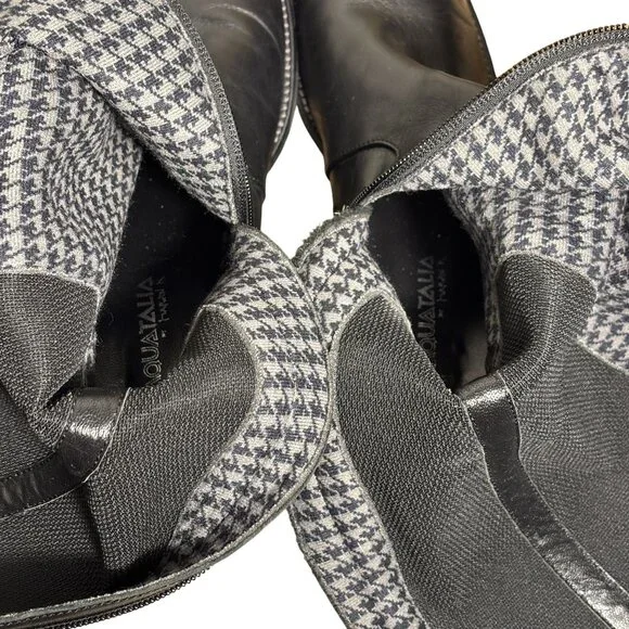 Aquatalia Oralie Equestrian Knee High Boot 8 Black Leather Side Zip Quilted - Picture 5 of 15